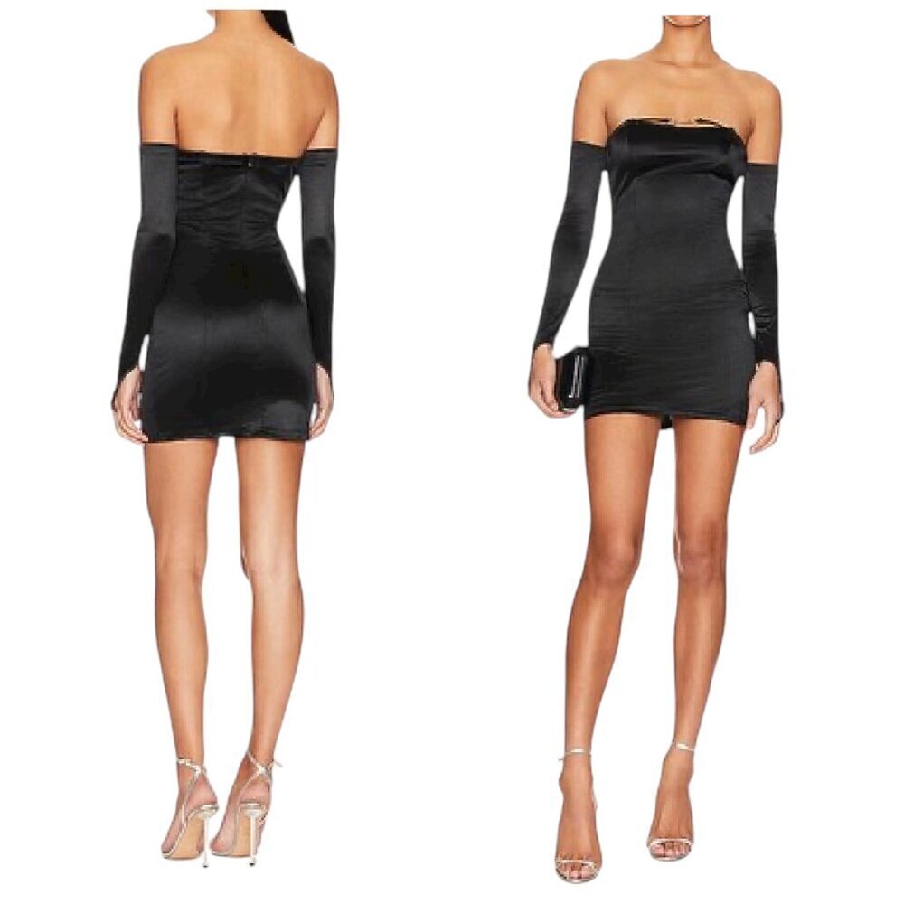 Superdown Vera Sleeve Black Off Shoulder Mini Dress LBD Long Sleeve Size Large